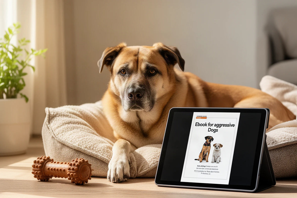 A large dog relaxing on a cozy dog bed, a bright living room with soft sunlight streaming in